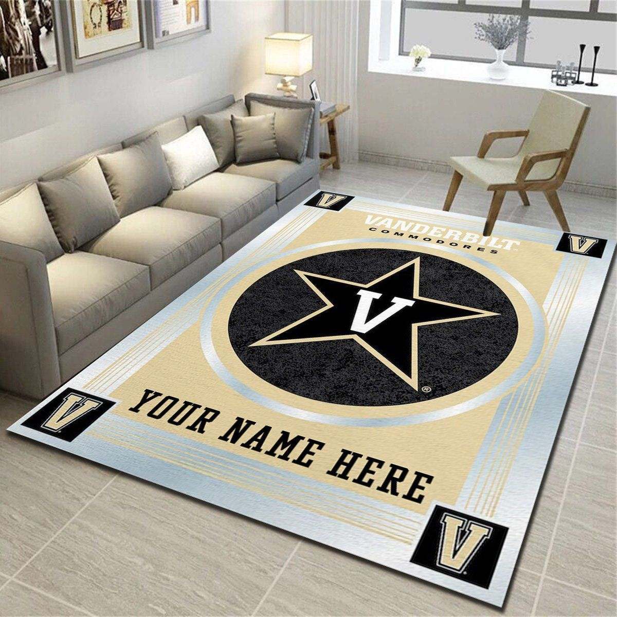 Vanderbilt Commodores Personalized Area Rug, Living Room Carpet, Customized Fan Cave Floor Mat