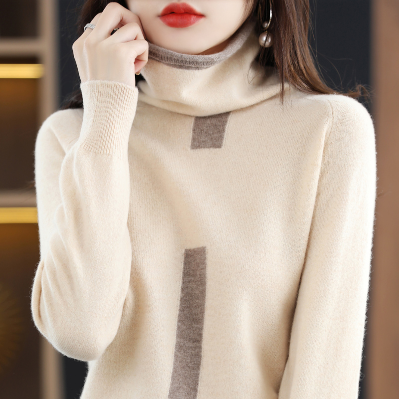 100% Pure Wool Turtleneck Sweater 22 New Products Ladies Long Sleeve Pullover Cashmere Sweater Slim Fit Versatile Knit Jacket alx