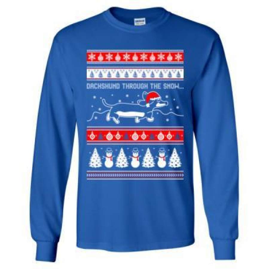 AGR Dachshund Through The Snow Christmas Ugly Sweater Xmas – Long Sleeve T-Shirt