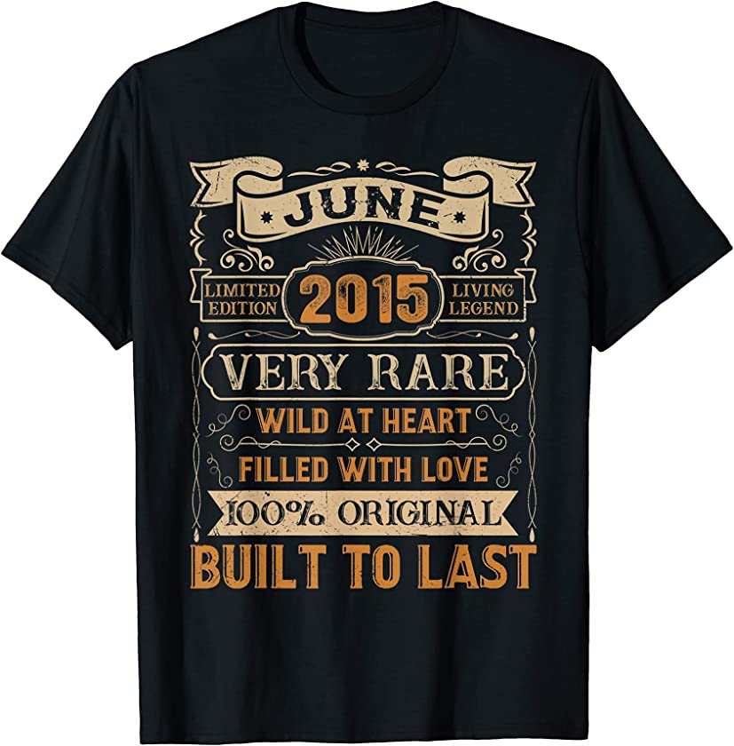 6th Birthday Gift 6 Years Old Retro Vintage June 2015 T-Shirt