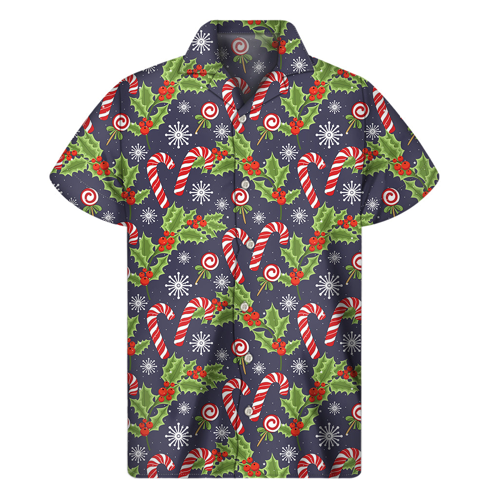 Christmas Berry And Candy Pattern Print Men’S Short Sleeve Shirt