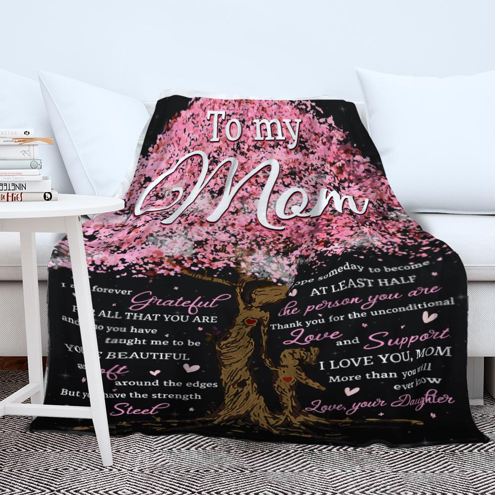 To My Mom Pink Tree Fleece Blanket, I Hope To Be Like You – Gift For Mom From Daughter Birthday Gift Home Decor Bedding Couch Sofa Soft