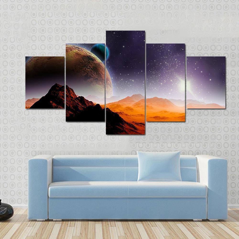 Non Habitable Planetary System In Deep Space Nature 5 Panel Canvas Art Wall Decor