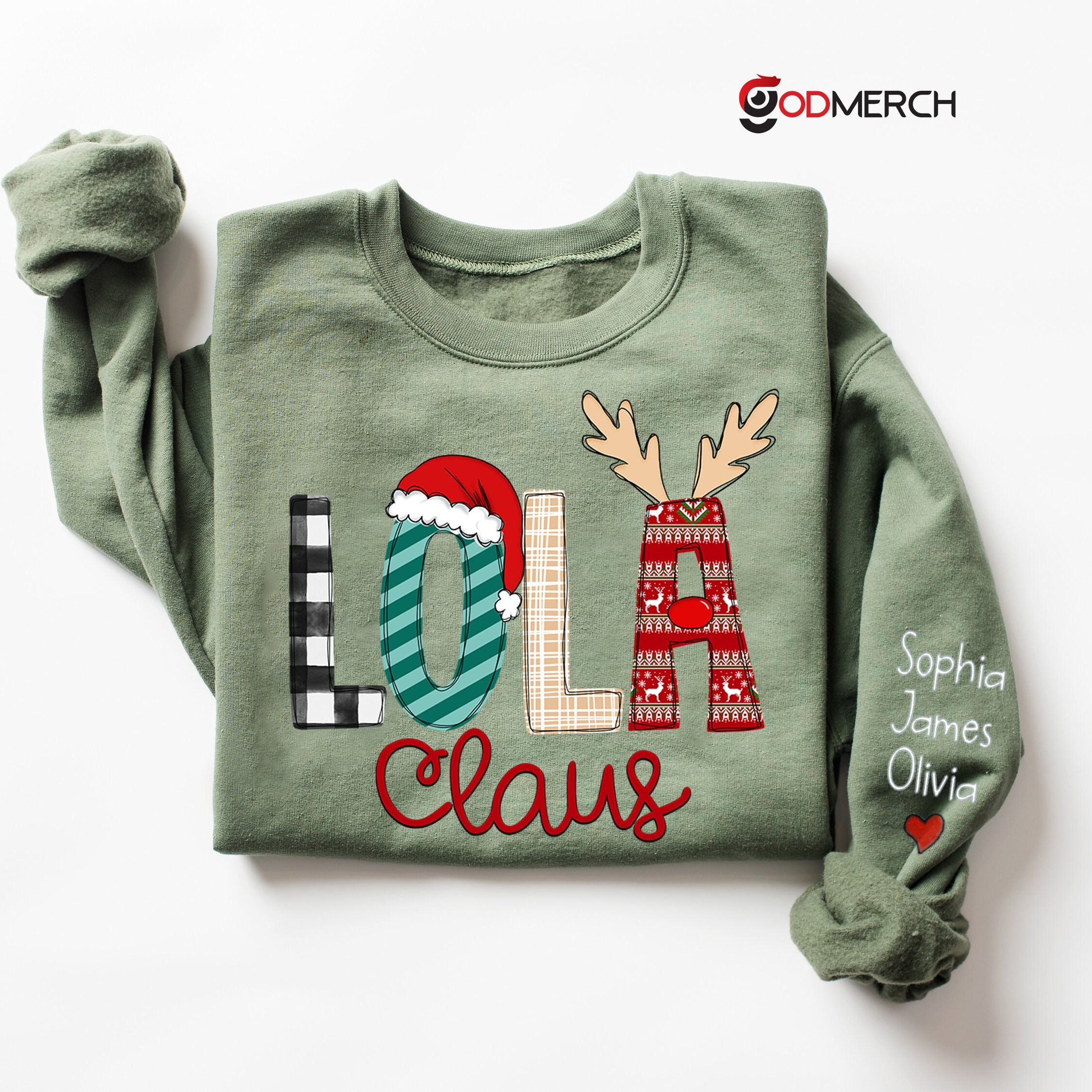 Custom Lola Claus Sweatshirt, Christmas Lola Claus Sweatshirt, Xmas Lola Sweater, Custom Lola And Grandkids Sweatshirt, Gifts For Lola