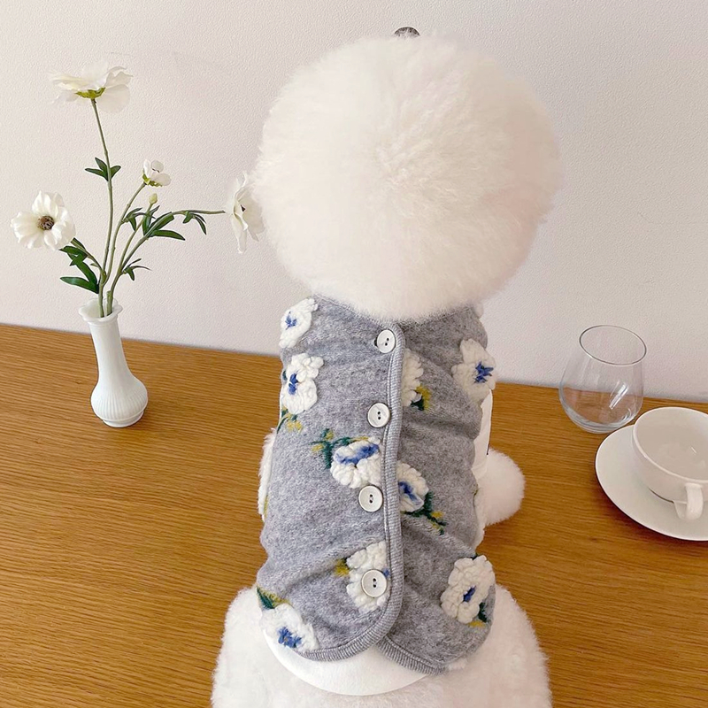 Pet Embroidered Cherry Blossom Jacket Winter Teddy Vest Bichon Warm Open Shirt Japanese Dog Clothes Puppy Birthday Gift alx