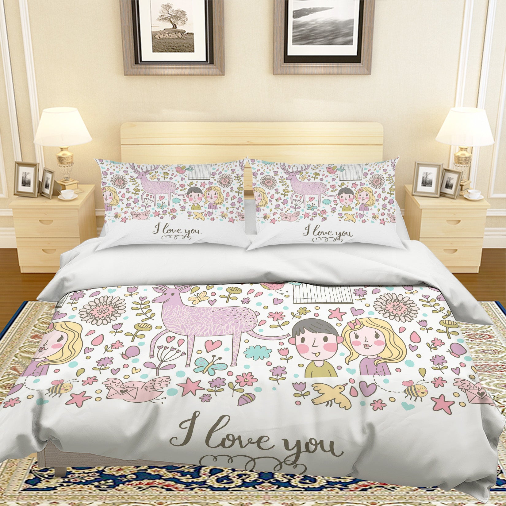 3D Cartoon Animal Flower Quilt Cover Set Bedding Set Pillowcases 64