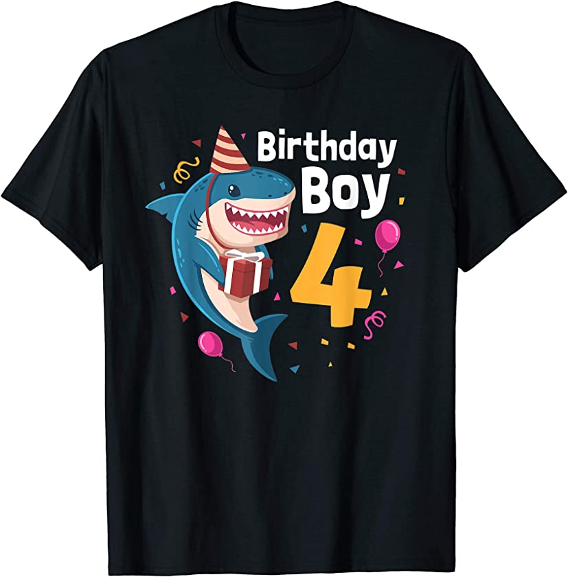 Shark Birthday Boy I’m 4 Fourth Birthday Party T-Shirt