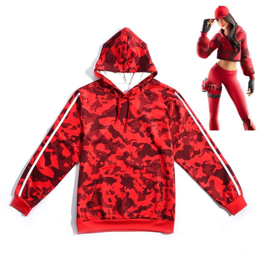 Audlt Ruby Fortnite Hoodie Red Cosplay Costume Hooded Sweatshirt Pullover Rare Fortnite Outfit