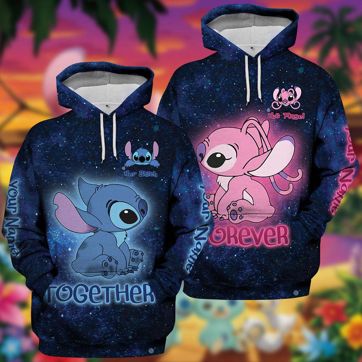 Stitch And Angel Forever Together 3D Couple Hoodie, Lilo & Stitch Couple Hoodie, Ohana Means Family Hoodie, Unisex Hoodie, Zip Hoodie, Sweatshirt