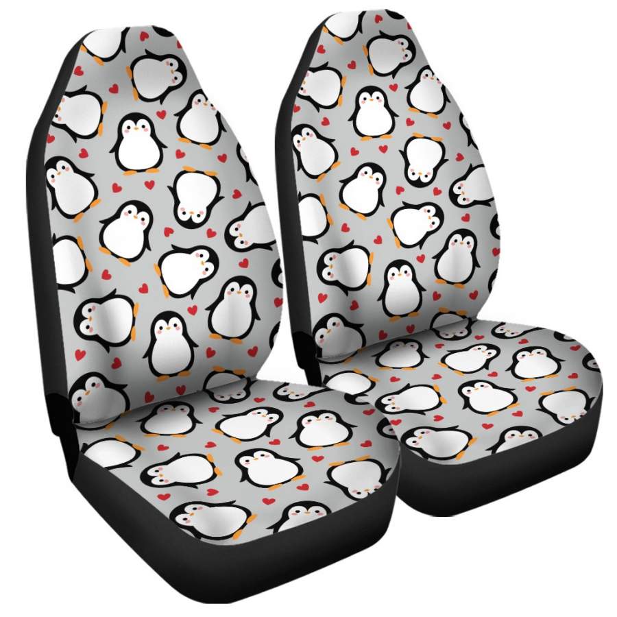 Red Heart And Penguin Pattern Print Universal Fit Car Seat Covers