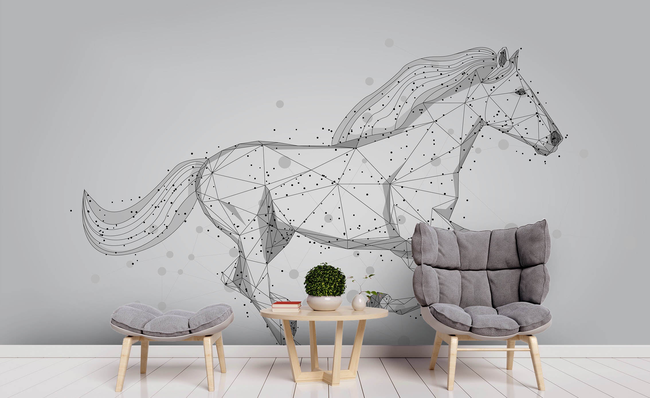 3D Black White Simple Line-Drawing Animal Horse Wall Mural Wallpaper Zy D43