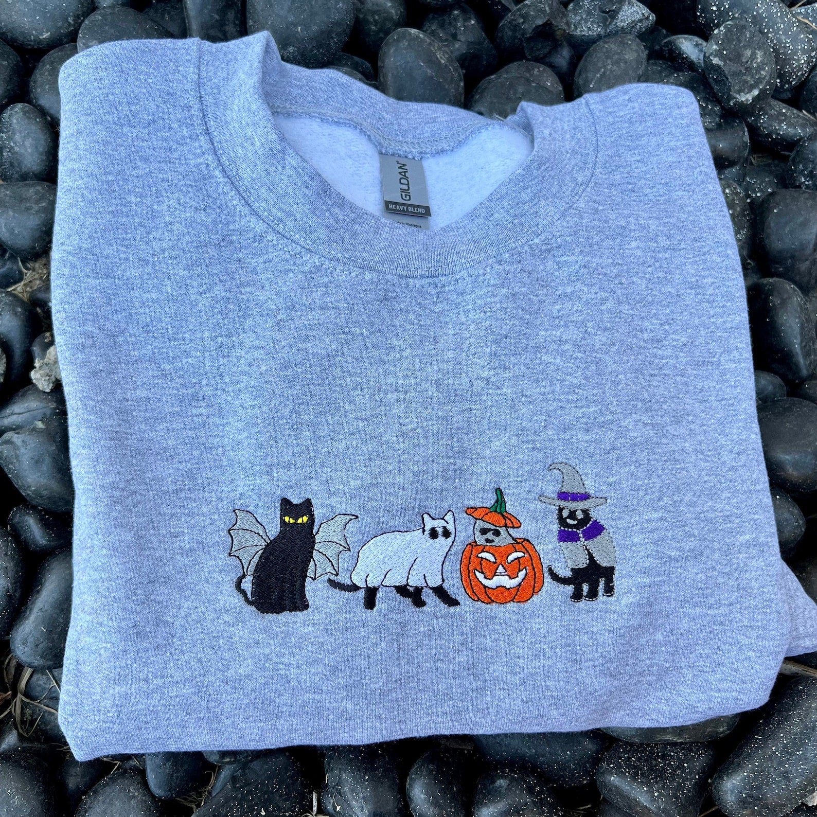 Cat Halloween Embroidered Sweatshirt 2D Crewneck Sweatshirt All Over Print Sweatshirt For Women Sweatshirt For Men Sws2517