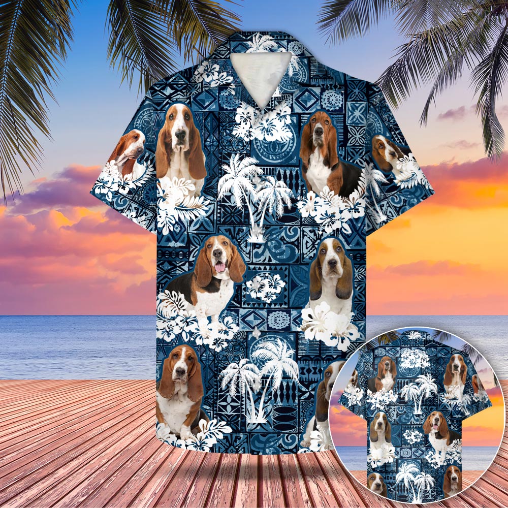 Basset Hound Hawaii Style Blue Shirt Gift For Dad Phts Ha30856