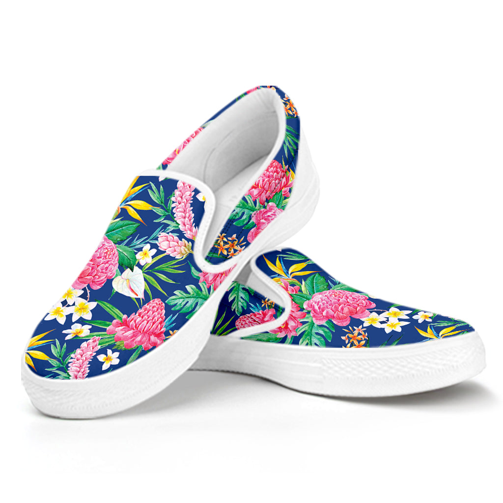 Watercolor Chrysanthemum Pattern Print White Slip On Shoes