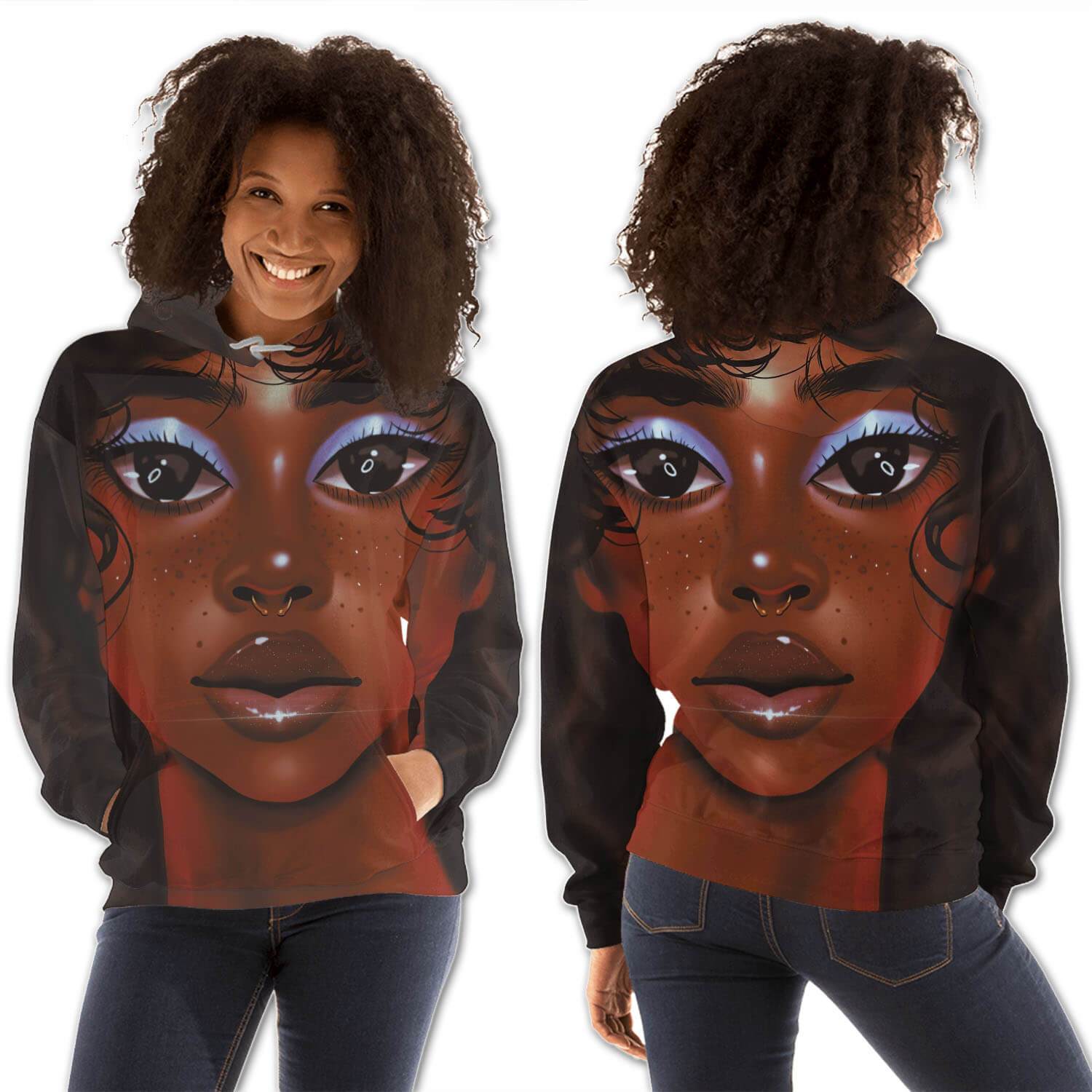 African American Hoodies Beautiful Black Girl All Over Print Womens Hooded Sweatshirt African Print Styles BPS65980