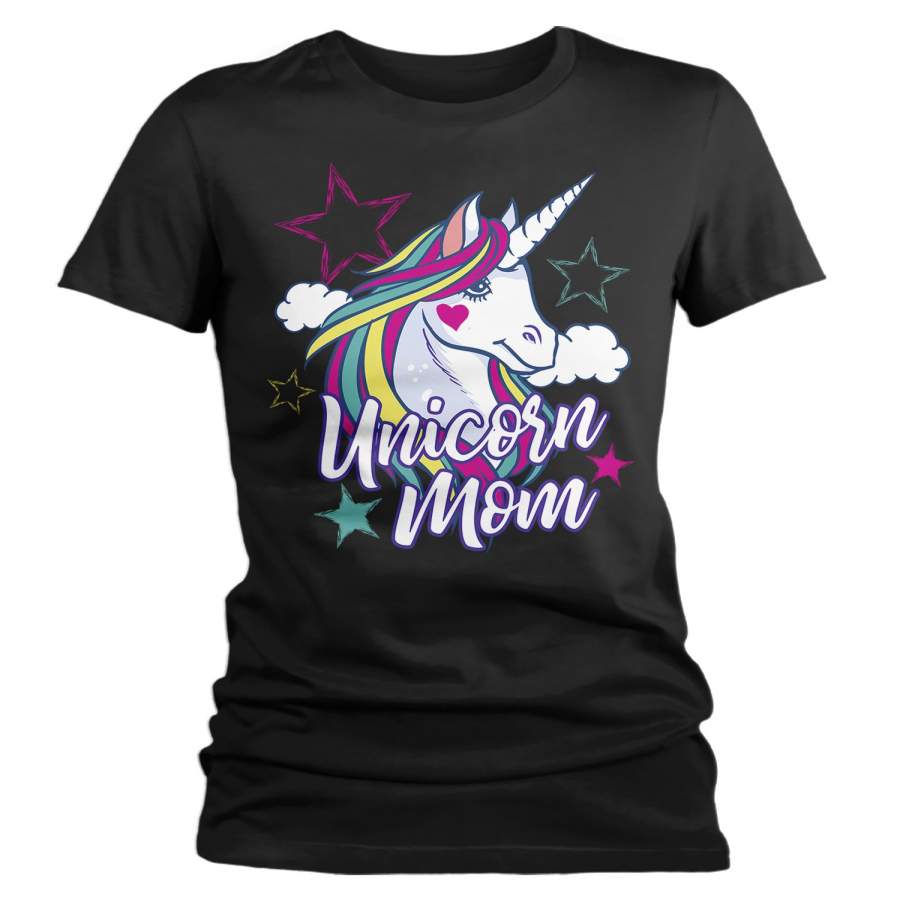 Women’s Unicorn Mom T-Shirt Unicorn Mom Shirts Graphic Cute Mommy Me Tee Unicorns Tshirt