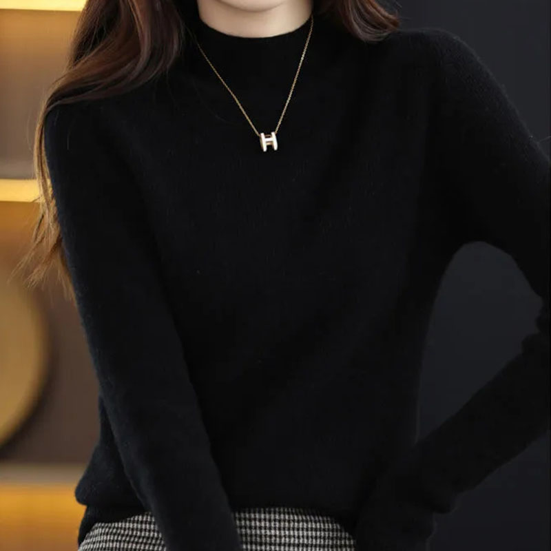 Women’s Half Turtleneck Sweater Autumn and Winter Long Sleeve Warm Knit Bottoming Shirt Short Slim Sweater Drop Shipping alx