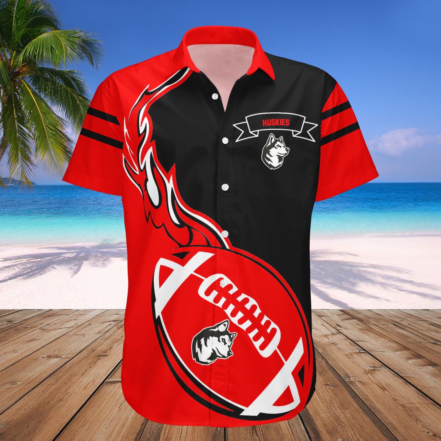 Northeastern Huskies Hawaii Shirt Flame Ball – NCCA