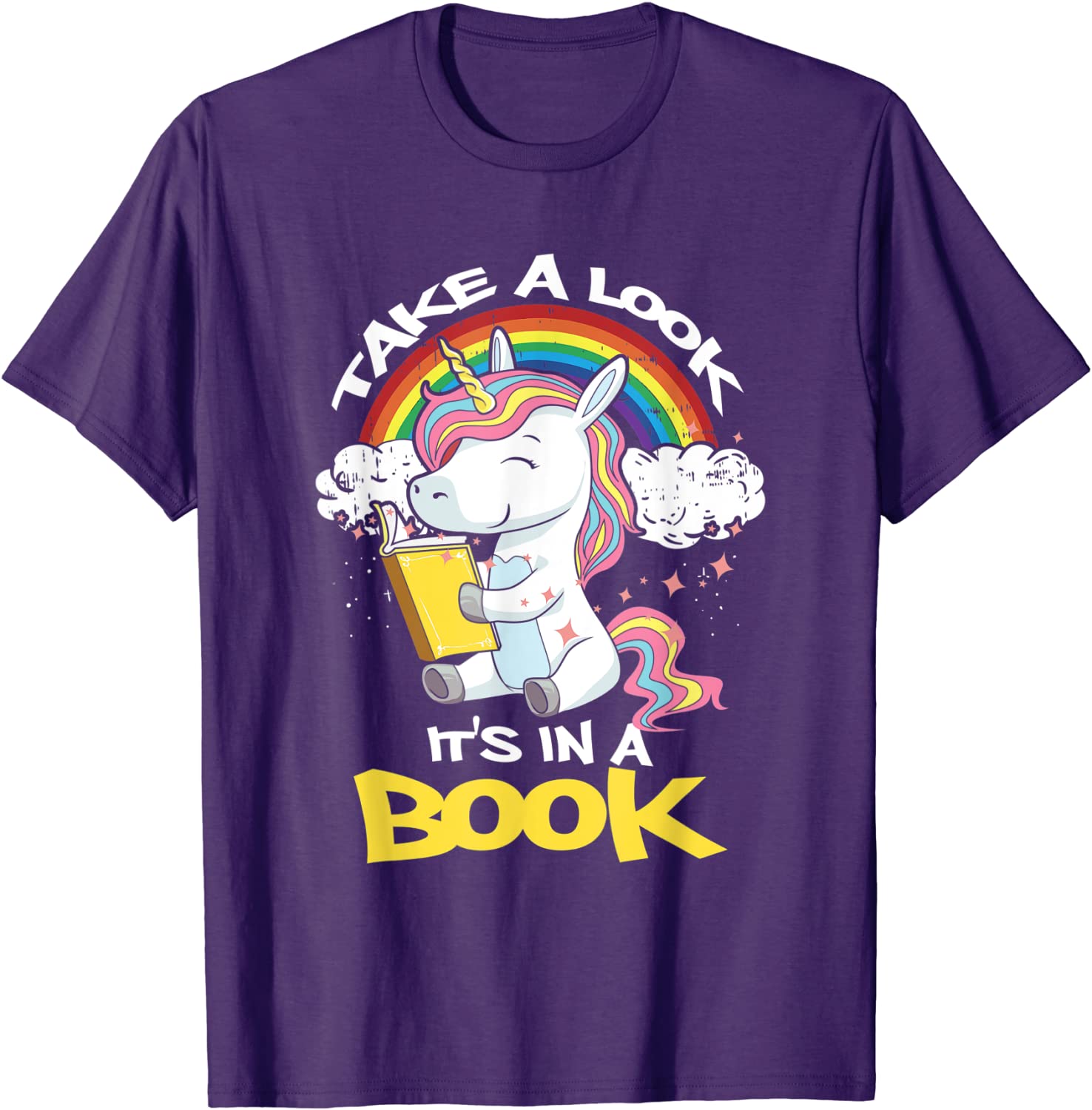 Funny Gift For Pride Month Book T Shirt, Take A Look It Is In A Book Rainbow Unicorn Reading T-Shirt