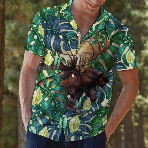 Moose Tropical Leaves Hawaii Shirt Unisex Adult Ha107816