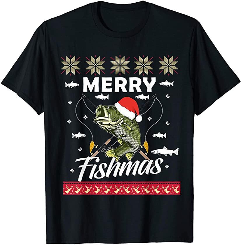 Ugly Christmas Merry Fishmas Fishing Fisherman Xmas Gift T-Shirt