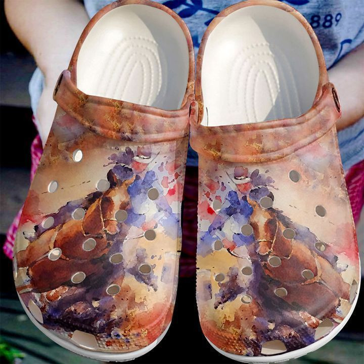 Barrel Racing Watercolor Rider Classic Clogs Shoes