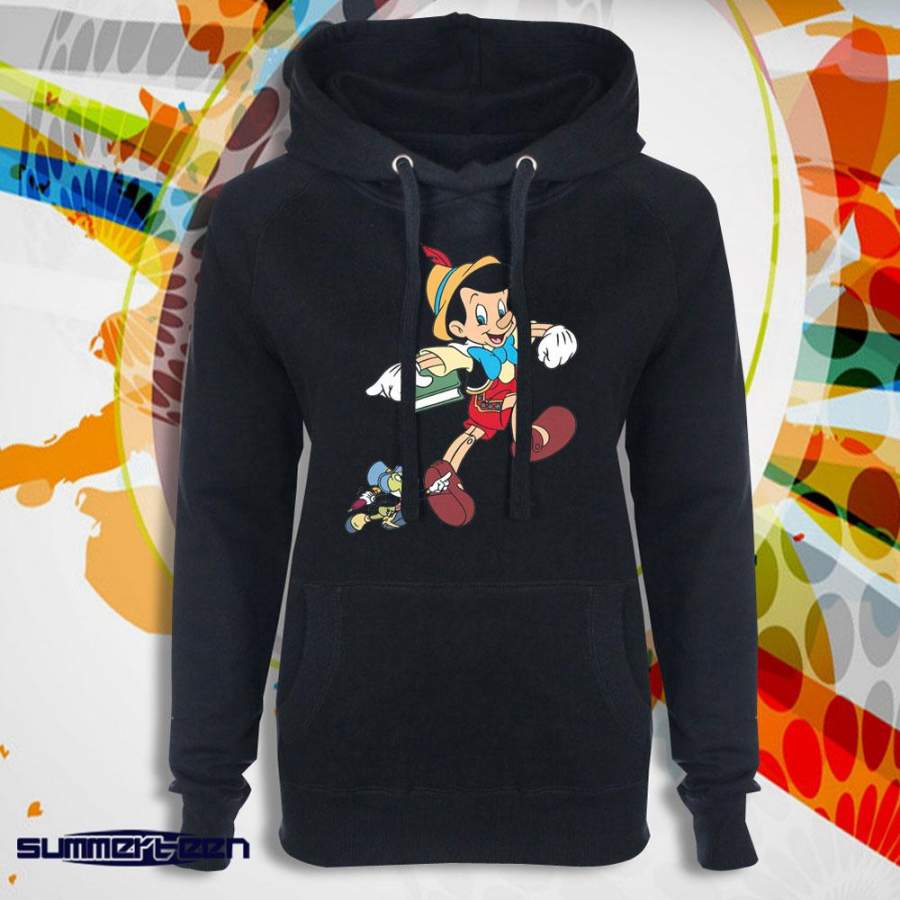 Pinocchio And Jiminy Cricket Run Women’S Hoodie T-Shirt