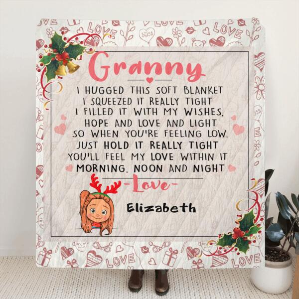 Custom Personalized Hugged This Blanket Quilt/ Fleece Blanket – Upto 6 Kids – Christmas Gift Idea For Grandma, Mama