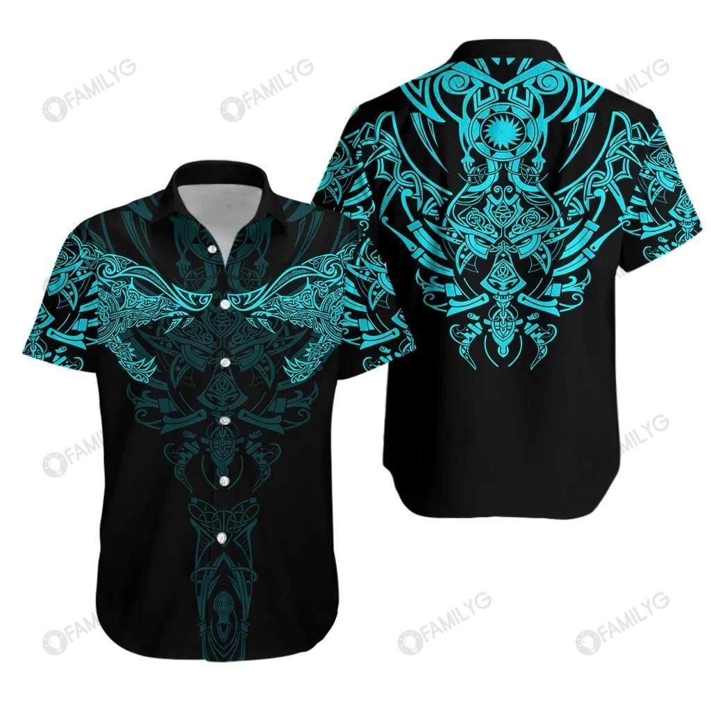 Viking Shirts – Nordic Geki Freki Viking Wolf Turquoise Colorful Amazing – Viking Hawaiian Shirt Summer Hawaiian For Men, Women, Couple