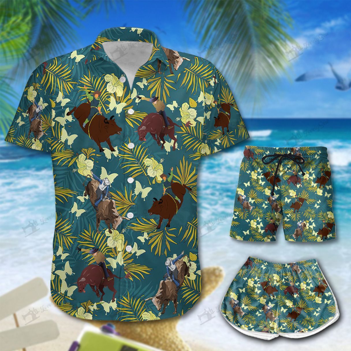 Bull Riding Hawaiian Shirt Shorts Ha35288