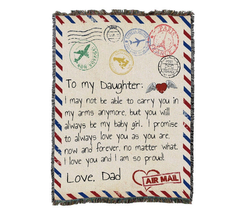 To My Daughter From Dad I Love You And I Am So Proud Letter Vintage Retro Style Couch Sofa Blanket,  Woven Throw Blanket Home Decor