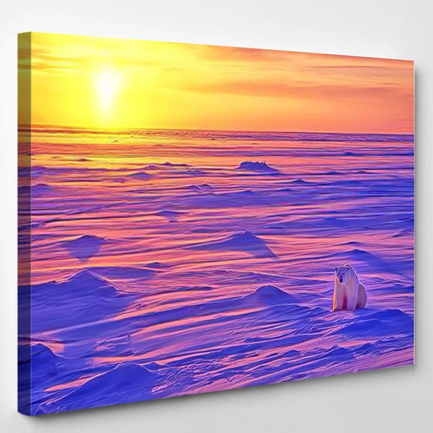 Polar Bear On Arctic Tundra Sunset – Bear Animals Canvas Print