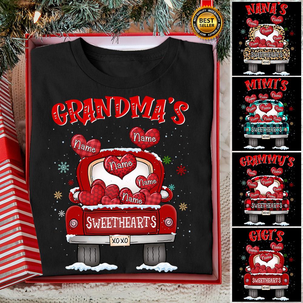 Personalized Grandma’S Sweethearts Truck Christmas Shirt, Funny Grandma Nana Mimi Christmas Shirt, Custom Grandma With Grandkids Name Shirt