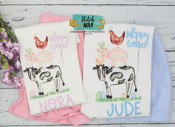 Personalized Stacked Easter Farm Animals Printed Shirt