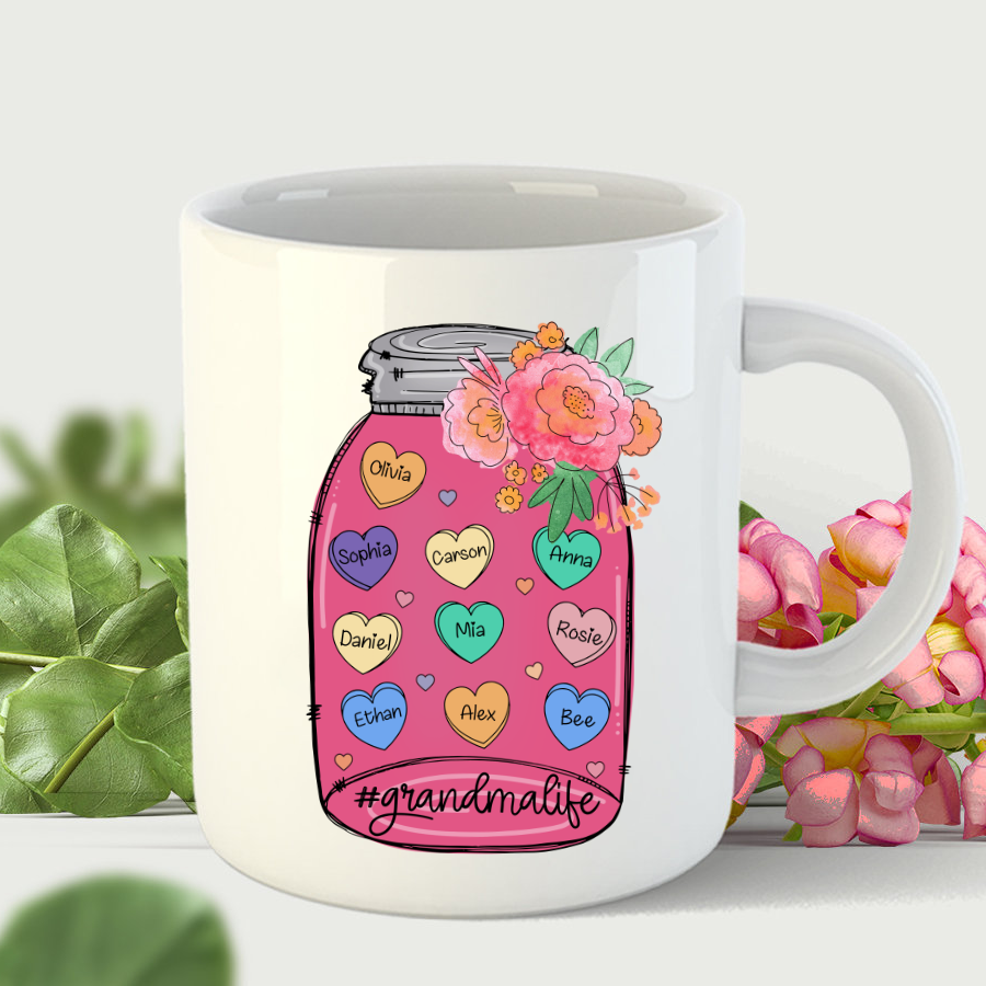 Grandma And Grandkid’S Hearts Flower Mug