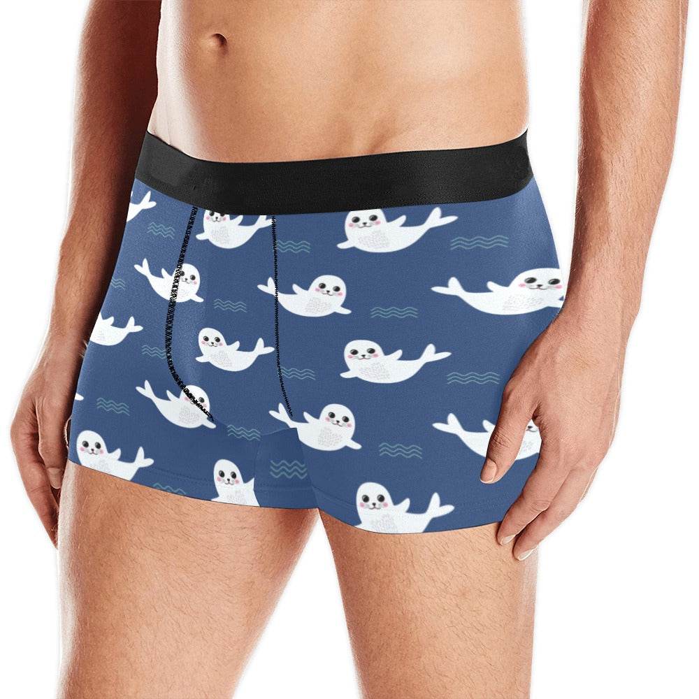 Cute White Baby Sea Lion Seal Pattern Men’S All Over Print Boxer Briefs Men’S Underwear