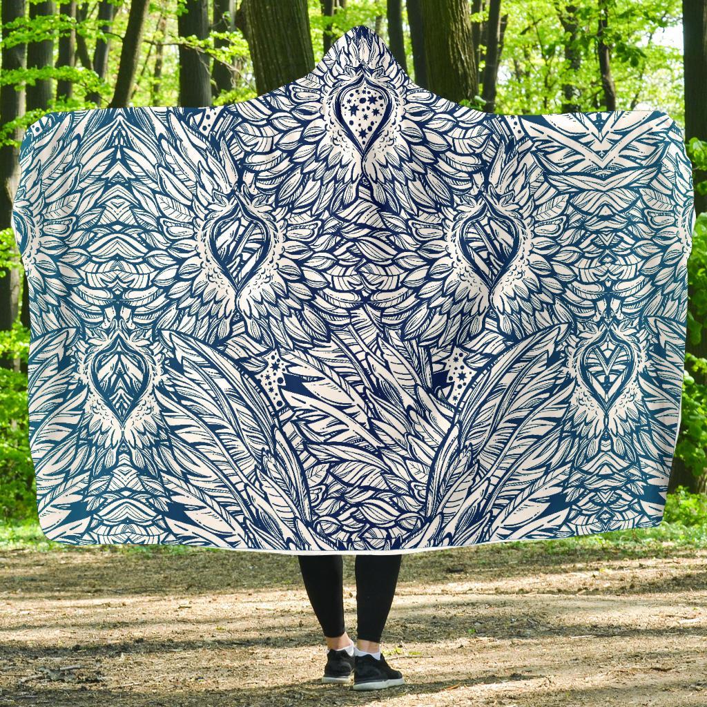 Angel Wings Boho Design Themed Print Hooded Blanket