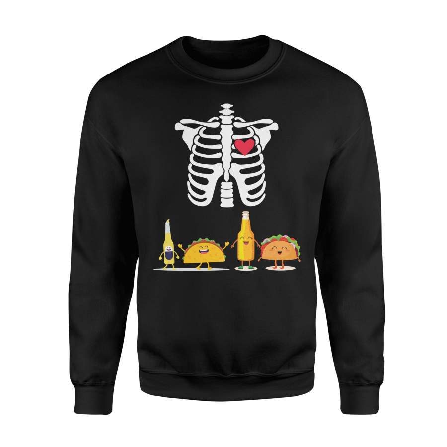 Tacos And Beer Pregnant Skeleton Funny Halloween Sweatshirt