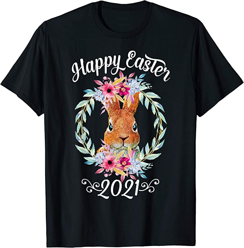 Rabbit Happy Easter Day Decorations with Floral Girls Kid T-Shirt