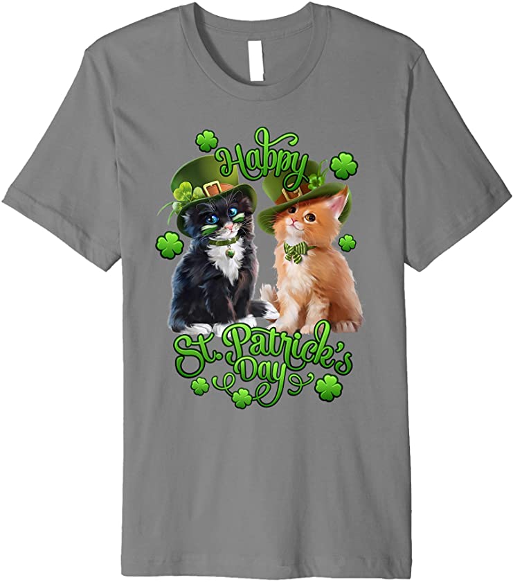 Cat Leprechaun T-Shirt St. Patricks Day Kitty Kitten Gifts Premium T-Shirt