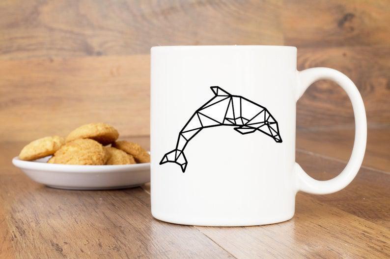 Geometric Dolphin Mug, Dolphin Cup, Mug Gift, Gift Boxed