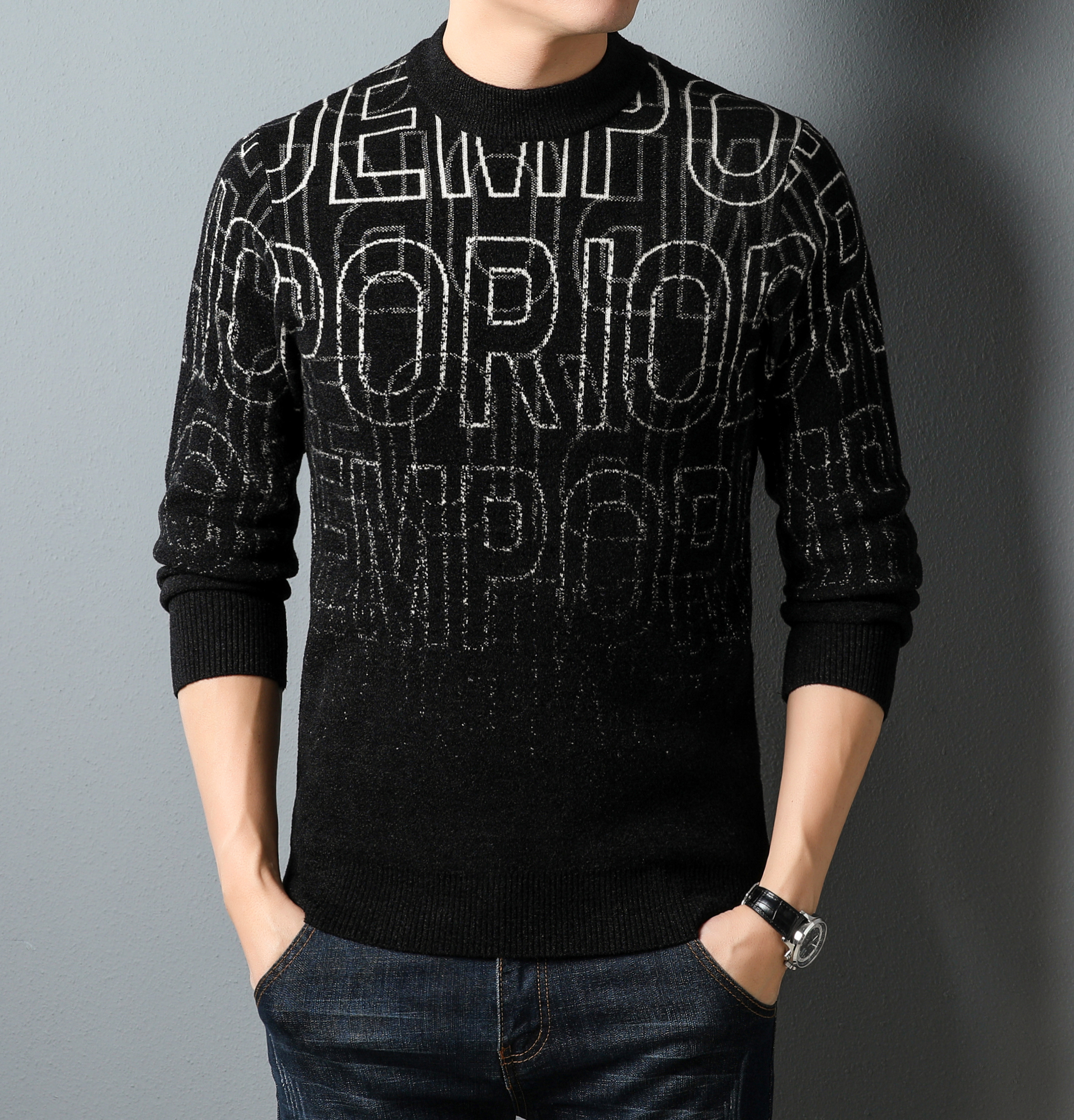 Top Grade New Fashion Knit Pullover Trendy Designer Brand Luxury Crew Neck Sweater Men Woolen Casual Jumper Men Clothing alx