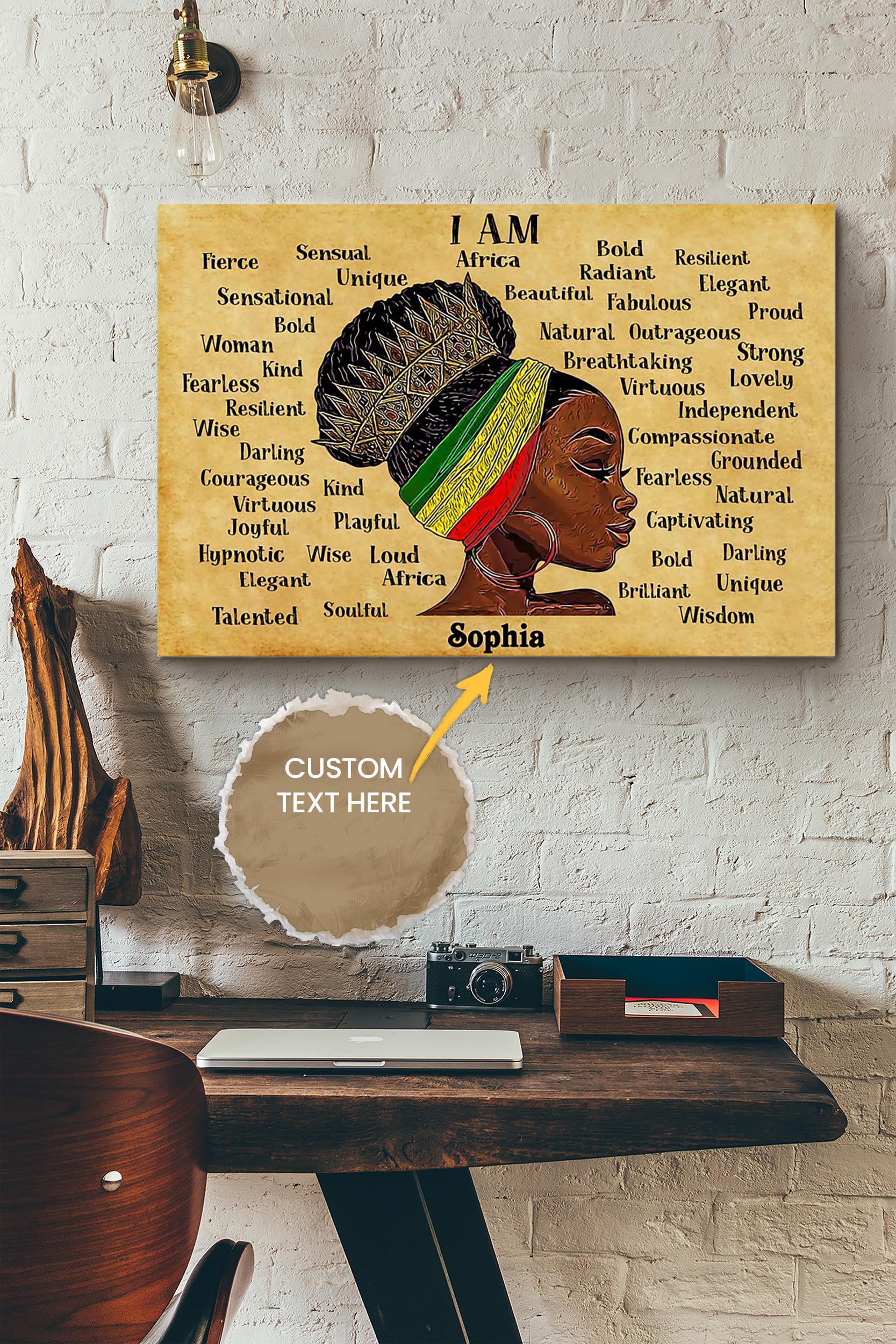 Afro Girl Personalized Poster – Women Wall Art – Gift For Black Woman African Woman Home Decor Wrapped Canvas