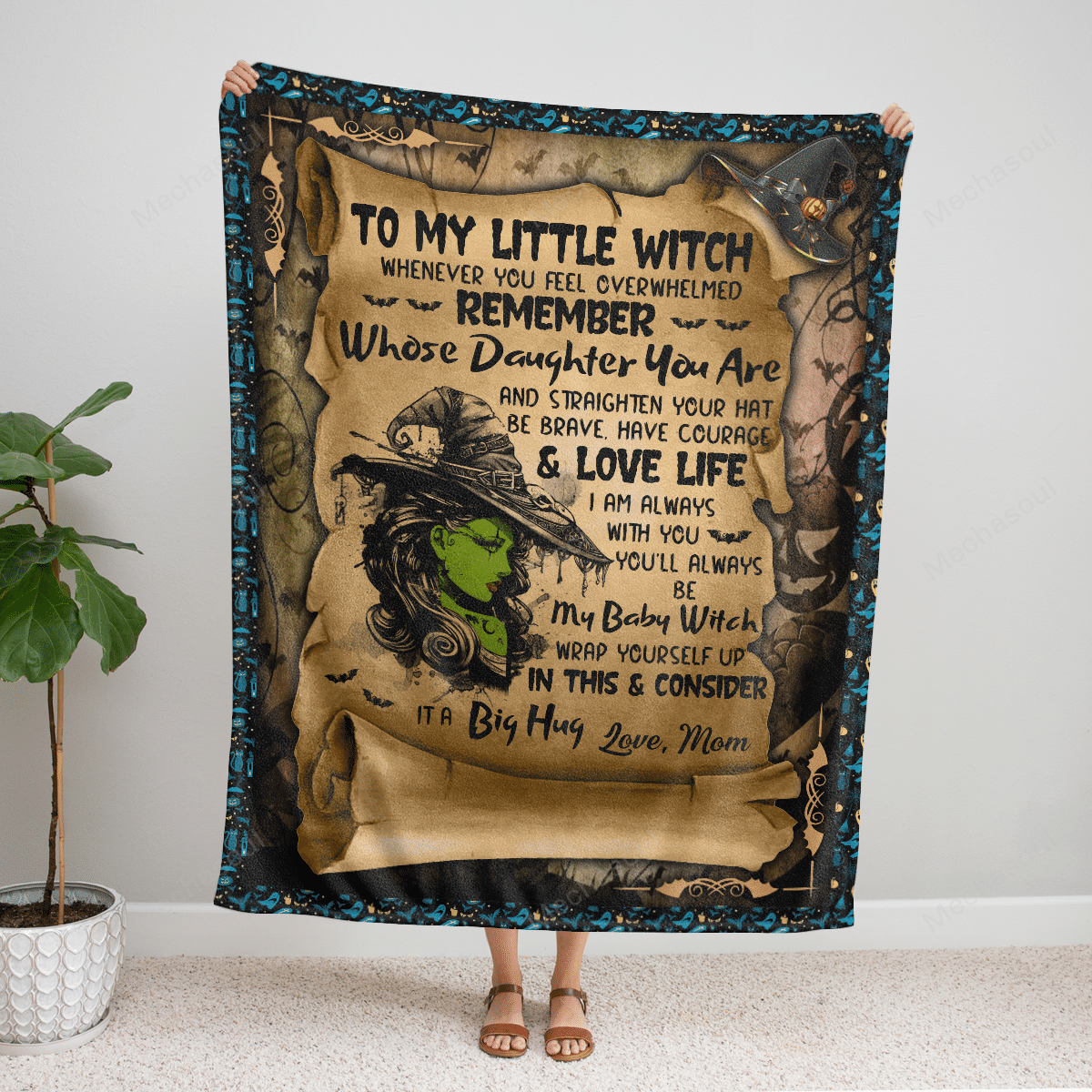 To My Daughter Witch From Mom Fleece Blanket  Gift For Daughter Family, Gift For Halloween Home Decor Bedding Couch Sofa Soft And Comfy Cozy