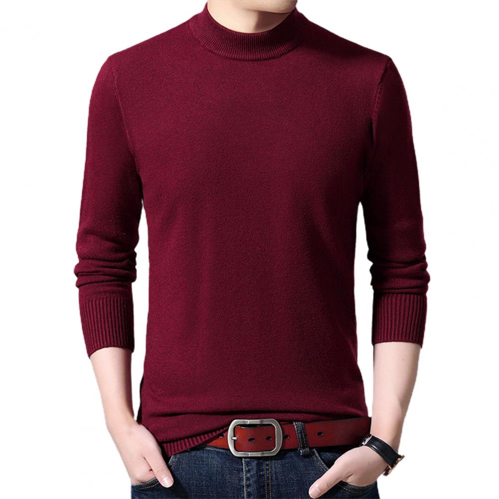 Autumn Men Sweater Solid Color Half-high Collar Knitted Slim Extra Thick Pullover Business Base Shirt for Daily Wear alx