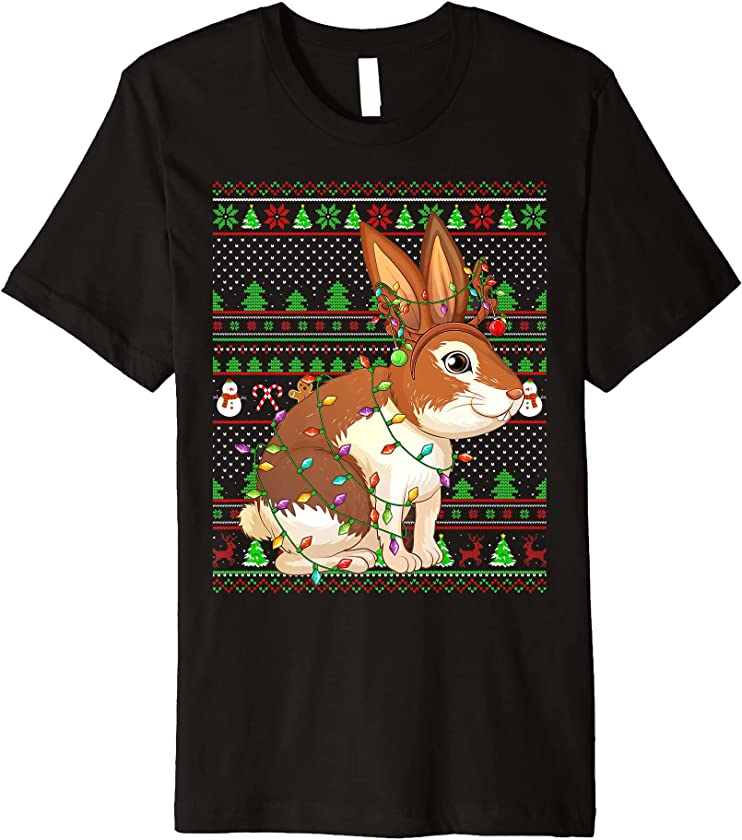 Ugly Xmas Sweater Style Lighting Rabbit Christmas Premium T-Shirt