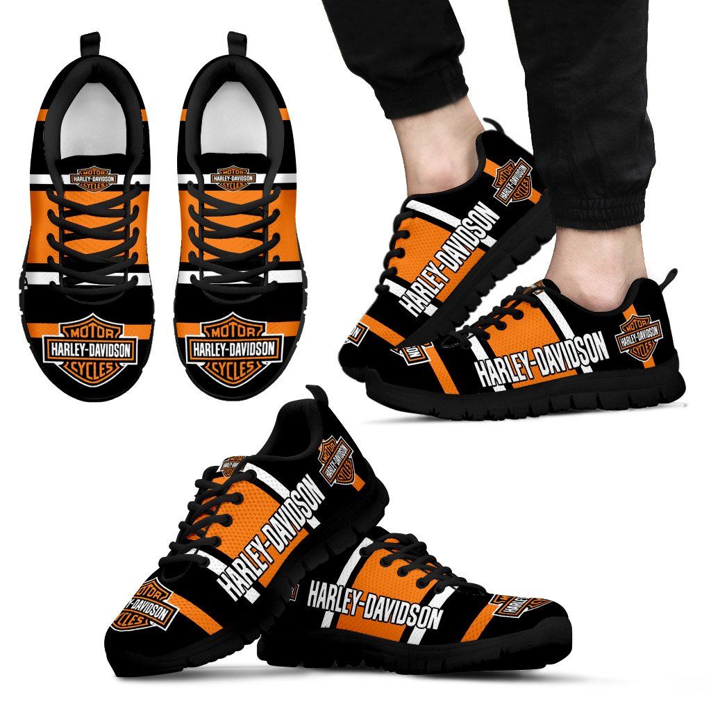 3D All Over Printed Harley-Davidson Orange & Black Sneakers For Men & Women – Ver 1