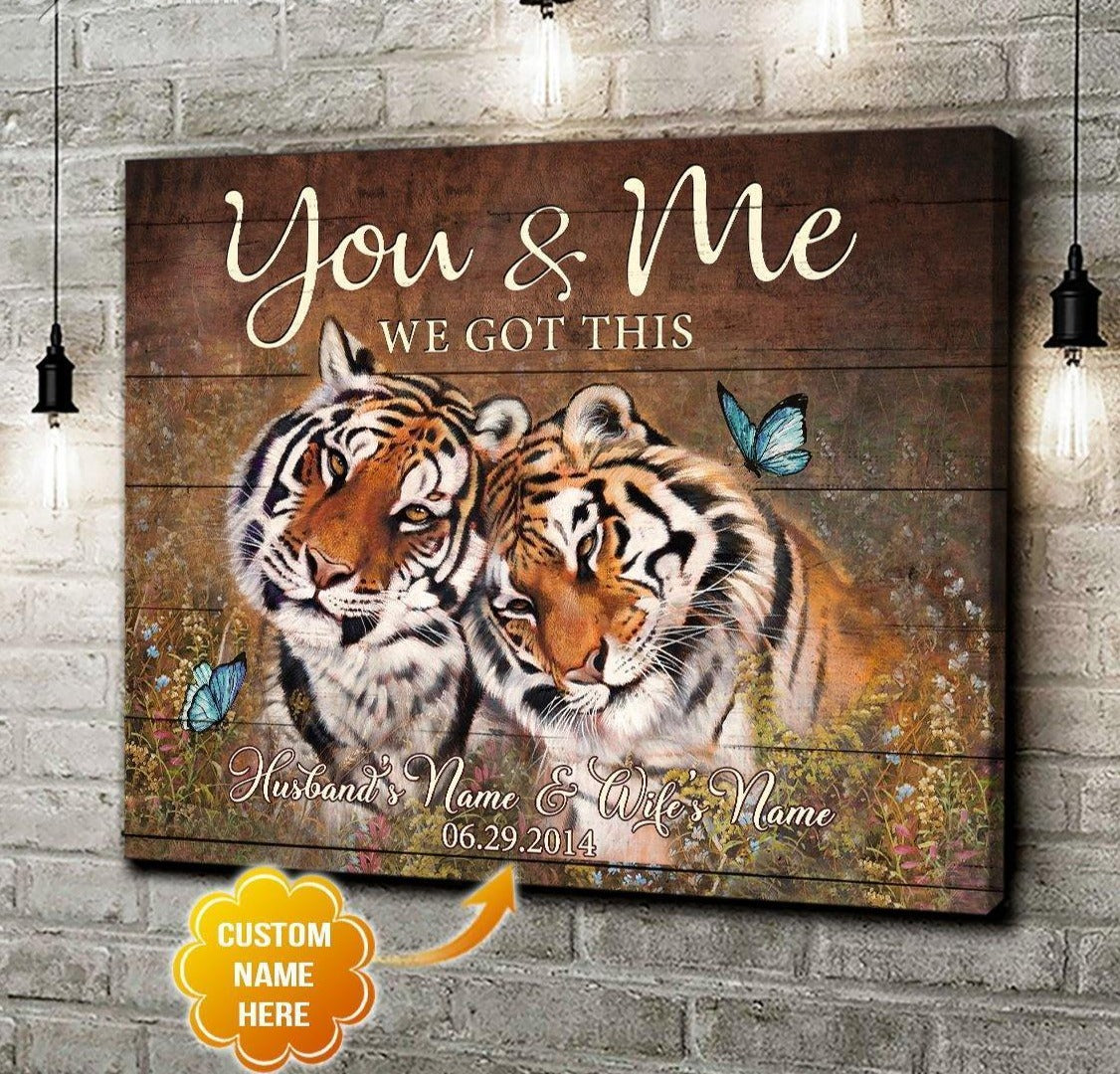 Personalized Name Text Canvas, Poster Animal Wall Print Art Decor Tiger You And Me We