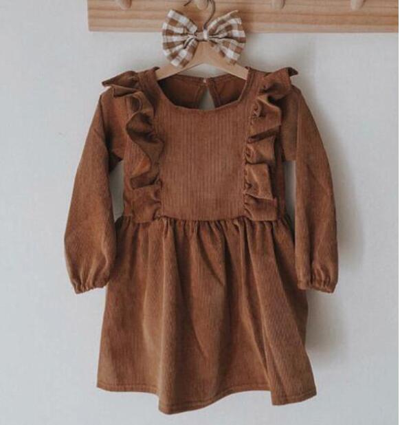 1-8Yrs Baby Girls Dress Spring Solid Color Long Sleeve Toddler Velour Dresses Sweet Kids Velvet Clothes Princess Ruffles Dresses alx