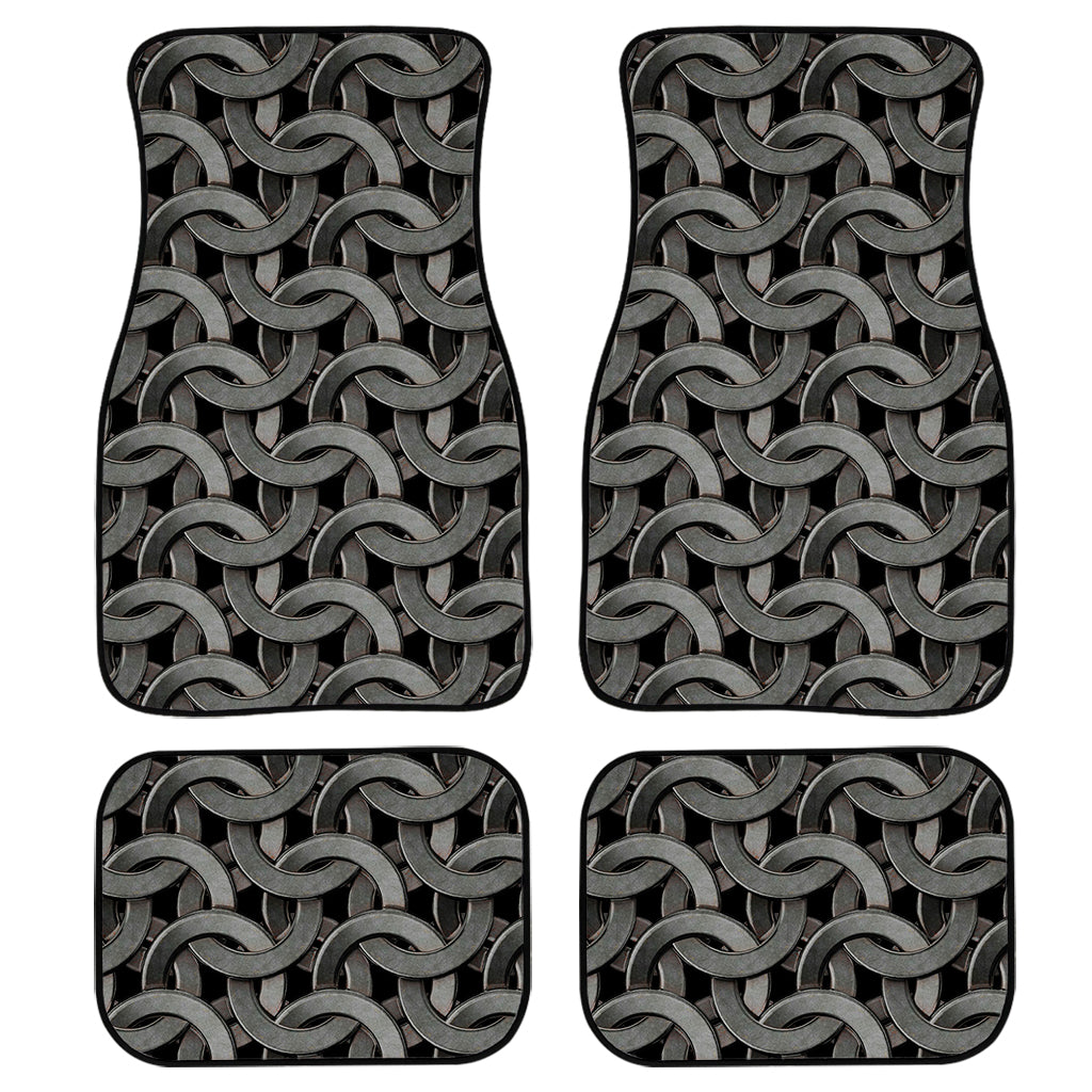 Metal Chainmail Pattern Print Front And Back Car Floor Mats, Front Car Mat